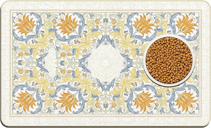 Pet Dog Cat Food Mat, Absorbent Dog Bowl Mats for Food and Water, Non Slip Boho Dogs Cat Placemats Feeding Mat for Floors Indoor Puppy Pet Accessories Supplies 17 * 30 inch, Khaki