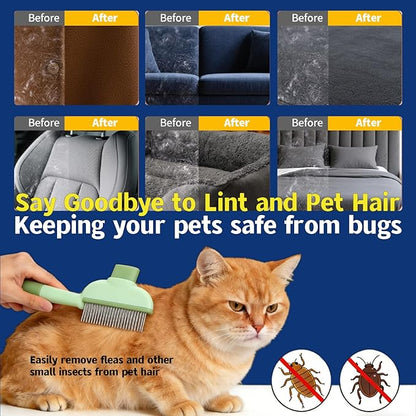 Electrostatic Pet Hair Removal Glove - Includes Self-Cleaning Deshedding Comb + Refillable Lint Roller + Soft Bath Brush, 4-in-1 Pet Grooming Kit for Cats/Dogs/Clothes/Couch/Car