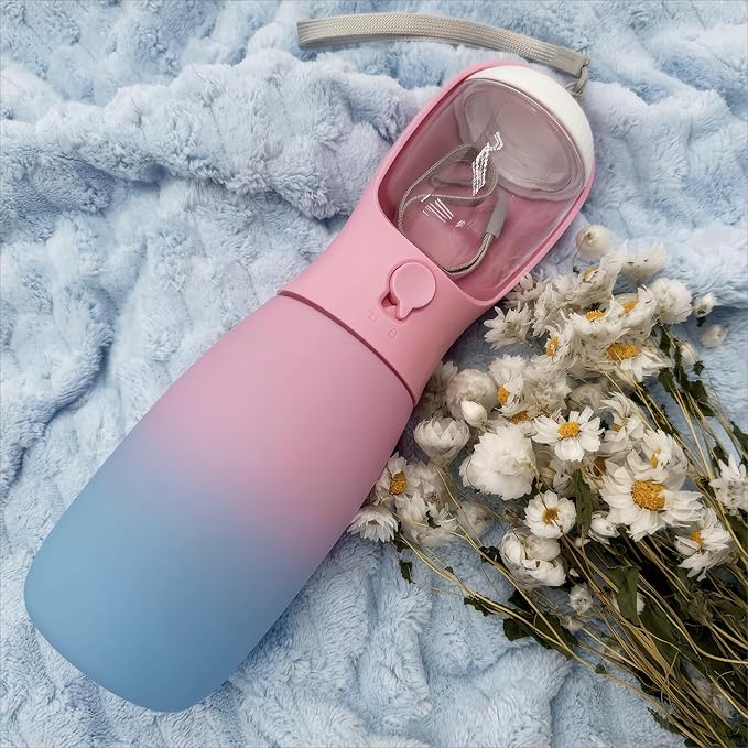 Dog Water Bottle with Food Container, 19Oz Large Capacity Portable Dog Water Bowl Dispenser, Food Grade New Puppy Essentials & Chihuahua Dog Accessories for Hiking Walking Traveling