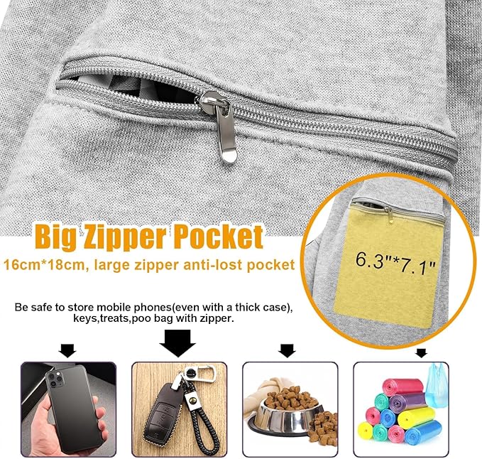 Tomkas Small Dog Cat Sling Carrier Puppy Purse Travel Wrap Soft Crossbody Pet Bag (Grey, M - Zip Pocket & Classic Strap)