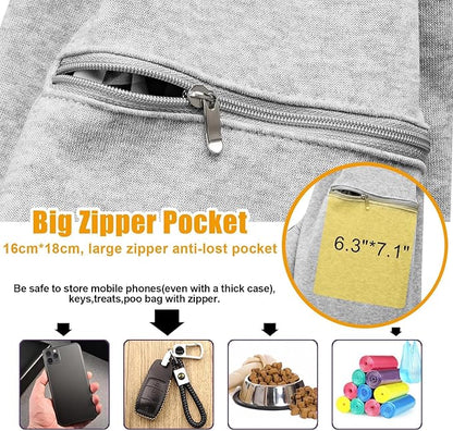 Tomkas Small Dog Cat Sling Carrier Puppy Purse Travel Wrap Soft Crossbody Pet Bag (Grey, M - Zip Pocket & Classic Strap)