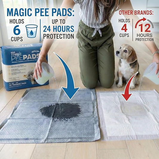 Alpha Paw - Magic Dog & Puppy Pee Pads - Puppy Pads with Charcoal, Extra Thick 6 Layers + Gel Tech Absorbs 6 Cups, Advanced Quick-Dry Indoor Wee Wee Pads for Dogs Training - XL Dog Pads 26”x30” 40 CT