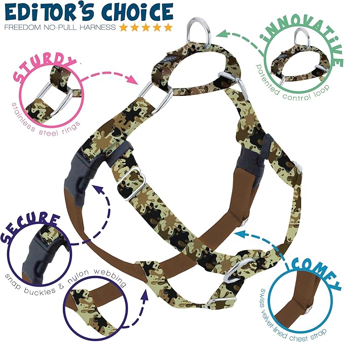 2 Hounds Design - Freedom No-Pull Harness & Training Leash in Green Mud | Dual Leash Loops, No Pulling on Walks | Lined to Prevent Chaffing | for Large Sized Dogs (Size M, Chest 24”- 28”)