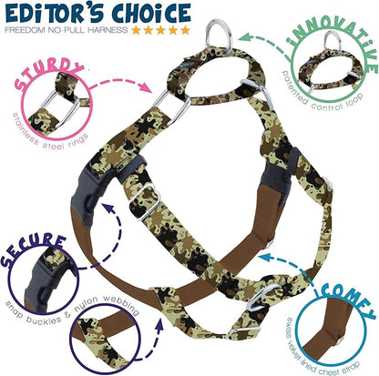 2 Hounds Design - Freedom No-Pull Harness & Training Leash in Green Mud | Dual Leash Loops, No Pulling on Walks | Lined to Prevent Chaffing | for Large Sized Dogs (Size M, Chest 24”- 28”)