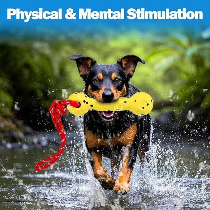 Mity rain Floating Dog Toys –E-TPU Water Pool Fetching Toy with Rope for Small Medium Large Pet, Bumper Shape Indestructible Interactive Dog Chew Toys for Summer Outdoor Training Fun (Yellow)