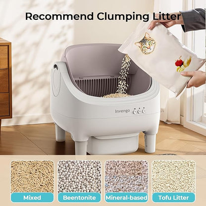 Automatic Cat Litter Box Self Cleaning, App Control, Open-Top Automatic Litter Box with Safety Sensors, Ultra-Quiet, 10.5L Waste Bin with Odor Control, 2 Rolls of Garbage Bags, Champagne