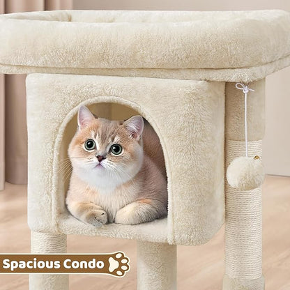 Yaheetech 23.5in Cat Tree Tower, Cat Condo with Sisal-Covered Scratching Posts, Cat House Activity Center Furniture for Kittens, Cats and Pets - Beige
