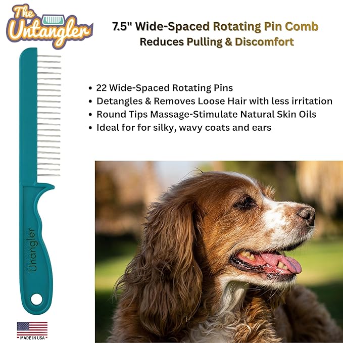 Super-Groom Combs with Smooth Rotating Teeth for Painless Mat Removal (22 Coarse Teeth, Teal Green)