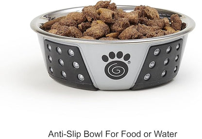 PetRageous 13097 Fiji Stainless Steel Non-Slip Dishwasher-Safe Dog Bowl 1.75-Cup Capacity 5.5-inch Diameter 1.75-inch Tall for Small and Medium Size Dogs and Cats, Light Grey and Black
