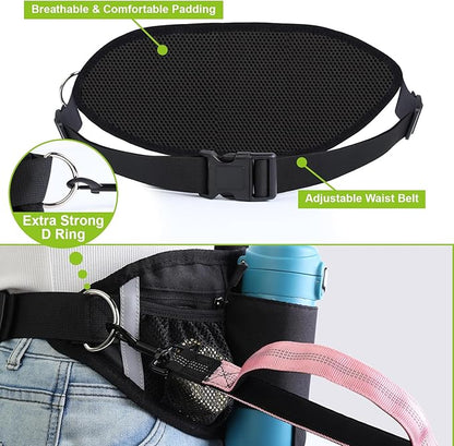 Hands Free Dog Leash, Waist Leash for Dog Walking, Running, Jogging, Waist Leashes with Adjustable Belt, Medium & Large Dogs Running Leashes Hands Free, Dual Padded Handles and Durable Bungee(Pink)