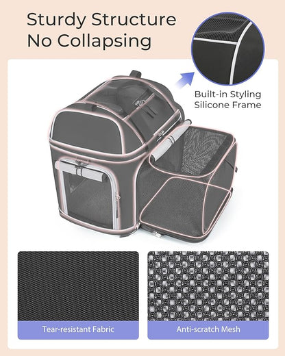 Expandable Pet Carrier: NOBLE DUCK Soft-Sided Cat Dog Carrier 17x11.8X(11.6+4.3) Inches Small Medium Cats Dogs Portable Travel Carrier Up to 25 Lbs Black