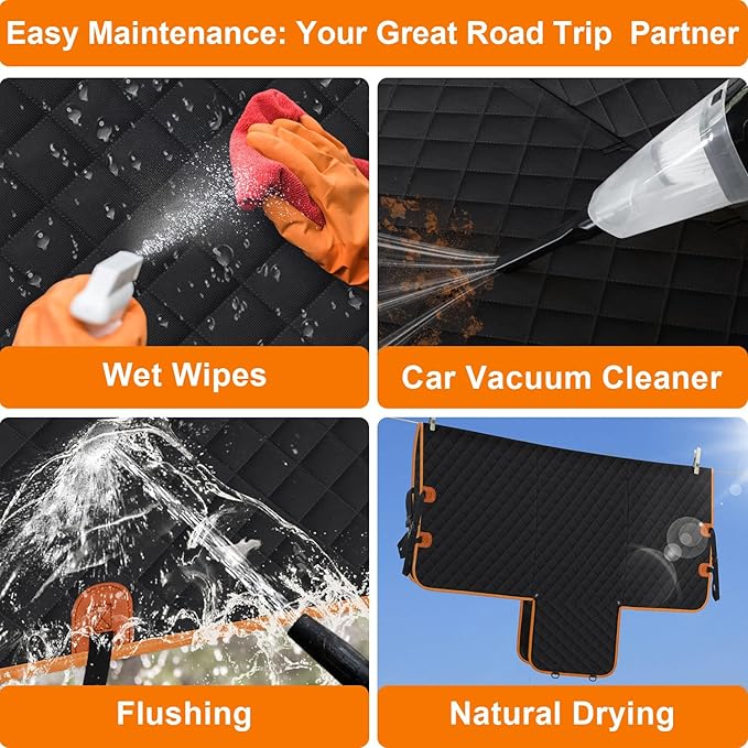 ELONGRIVER Dog Car Seat Cover for Back Seat Hammock 600D Waterproof Car Seat Protector for Dogs with Anti-Slip Scratch Proof Dog Seat Cover for SUV Truck Black with Orange X Large Size