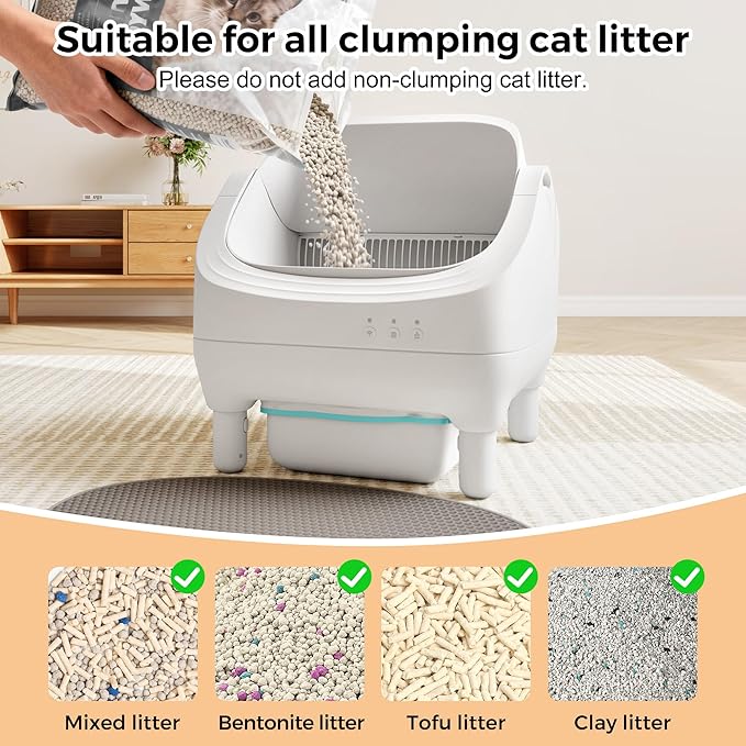 Open-Top Automatic Cat Litter Box - Self-Cleaning with Smart Gravity Sensor, Health Tracking & Waste Management for Multi-Cat Homes