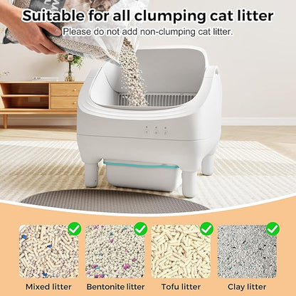 Open-Top Automatic Cat Litter Box - Self-Cleaning with Smart Gravity Sensor, Health Tracking & Waste Management for Multi-Cat Homes