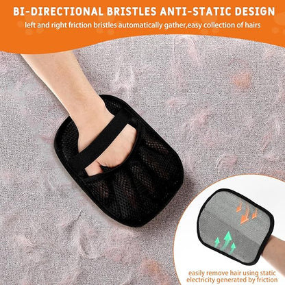 Electrostatic Pet Hair Removal Glove for Cats & Dogs | Reusable & Quick-Clean Design | Effortlessly Removes Hair from Couch, Carpet, Car Seats & Clothing (2 PCs)