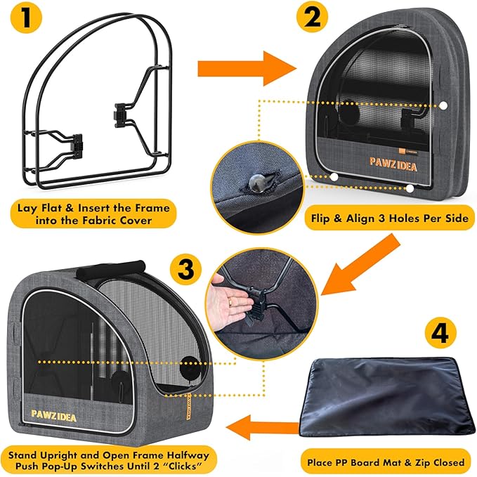 PAWZIDEA Portable Dog Crate for Car Travel, Collapsible Pet Travel Crates for Medium & Large Dogs, Enclosed Soft-Sided Car Kennel Carrier for Backseat, Secures w/Seatbelt & Headrest Strap, Chew-Proof