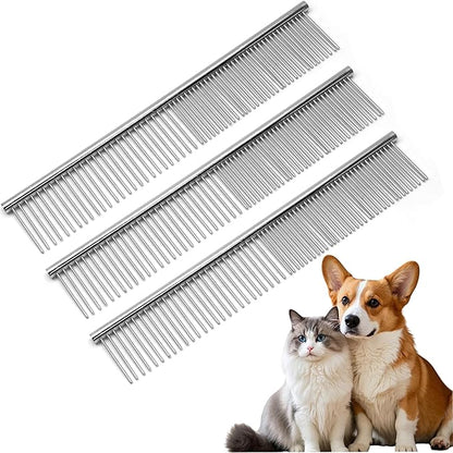 Biaungdo 3 Pcs Dog Grooming Combs Set, Metal Dog Comb for Removing Tangles and Knot, Cat Brush Grooming Tool for Long Haired Pets(7.48 x 1.57 inch)