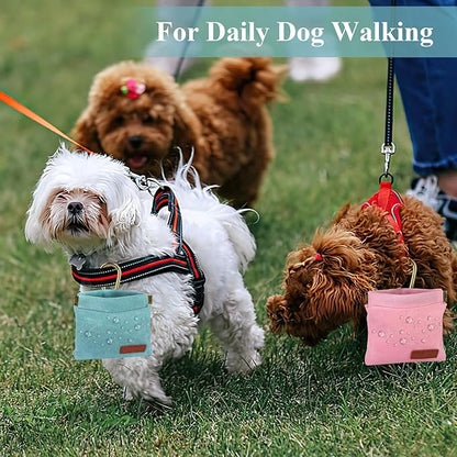 2Pcs Dog Treat Pouches for Pet Training, Hand Free Puppy Dogs Treat Bag with Carabiner, Portable Auto Closing Pet Dog Walking Bag for Travel or Outdoor Use, Pets Feed Snack Reward Pocket- Pink, Green
