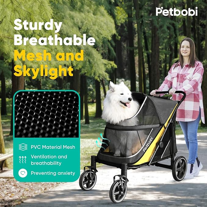Petbobi Dog Stroller for Large & Medium Dogs - Easy Fold Dual Entry Pet Stroller with One-Foot Brake, All Terrain Wagon Cart with Air Mesh, Ideal for Large Senior Pets up to 80 lbs, Black