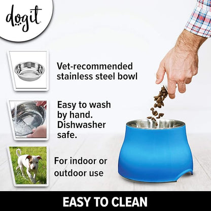 Dogit Elevated Dog Bowl, Stainless Steel Dog Food and Water Bowl for Large Dogs, Blue, 73751