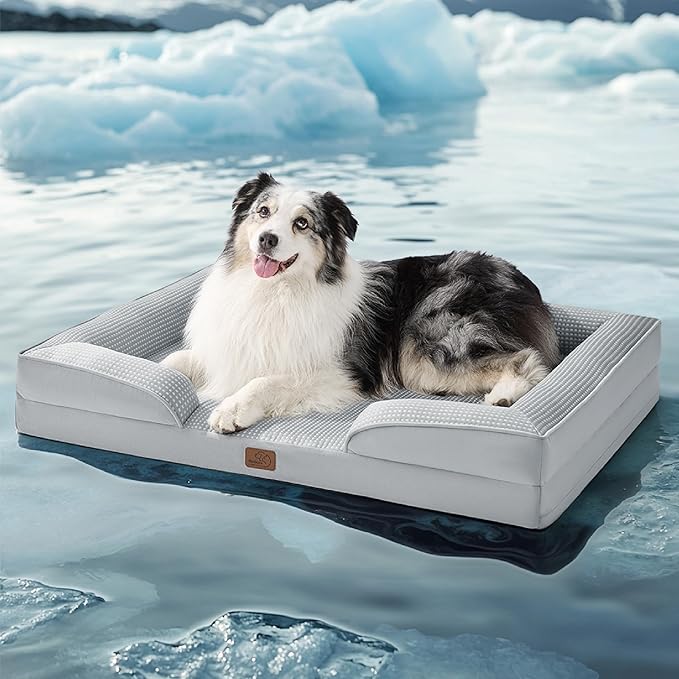 Bedsure L Plus Cooling Dog Bed for Large Dogs - Orthopedic Dog Cat Cooling Bed Washable, Big Comfort Dogs Couch Sofa with Waterproof Removable Cover, Pet Bed with Nonskid Bottom, Cooling Grey, 38"