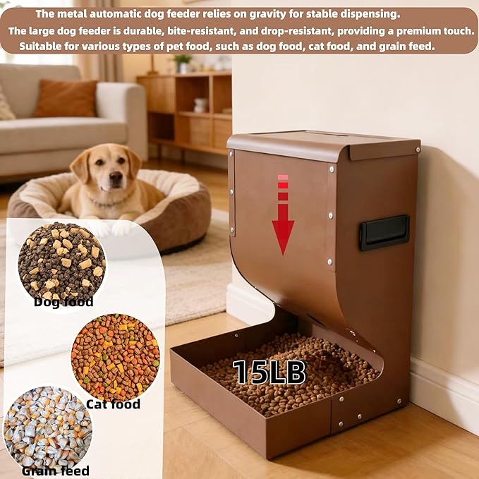 Galvanized Dog Feeders for Large Dogs, 15LBS Gravity Automatic Dog Feeder, Suitable for Indoor and Outdoor Use, Suitable for Medium Dogs,Cats,Poultry, and Pets
