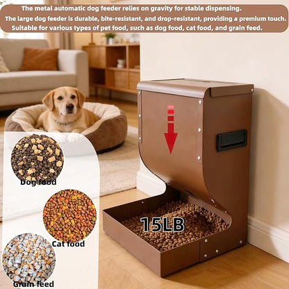 Galvanized Dog Feeders for Large Dogs, 15LBS Gravity Automatic Dog Feeder, Suitable for Indoor and Outdoor Use, Suitable for Medium Dogs,Cats,Poultry, and Pets