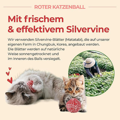JAYU PET Red Cat Ball [W/O Bell Version] - Handmade Silvervine Cat Toy with Catnip, Interactive Matatabi Ball for Indoor Cats & Kittens, Feline Play Toy & Gift (2.7 inch)