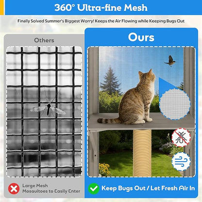Window Catio Outdoor Cat Enclosure for Indoor Cats, 99.5" Tall Outdoor Cat Patio Cat House with Ultra-Fine Mesh, Large Expandable Perch for Window, 8 Jump Platforms, Scratching Post, Keep Bugs Out
