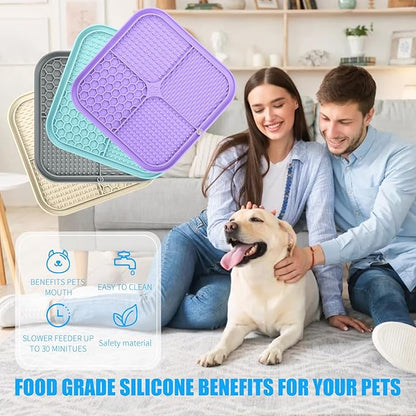 Lick Mat for Dogs, Premium Lick Pad with Suction Cups for Dog Anxiety Relief, Slow Feeder Dog Bowls, Bathing, Grooming and Training (Cyan, Purple, Beige, Grey, 4pack)