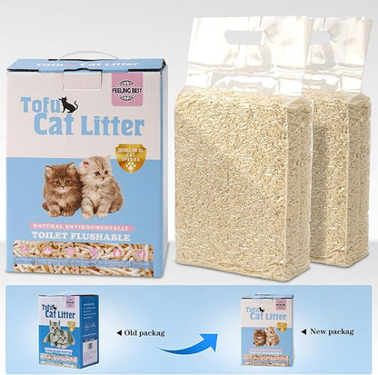 Tofu Cat Litter 11.2LB(5.6lb×2bag) Clumping, 100% Natural Raw Materials, Clumping,Flushable,Ultra Absorbent and Fast Drying,Solubility in Water,Really Dust-Free,Less Scattering