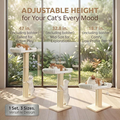 Cat Scratching Post with Large Window Perch - SnugCloud Ultra Soft Bed with Bolster,Adjustable 47" Tall Sisal Scratcher Tree for Maine Coon Big Cat Climbing, Naping and Overlooking