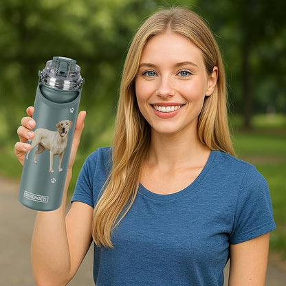 E&S Pets SERENGETI 24 Oz Water Bottle Stainless Steel with Spill Proof Lid - Double walled Vacuum Insulated water flask - Realistic 3D Print of your favorite dog (Labrador Yellow)