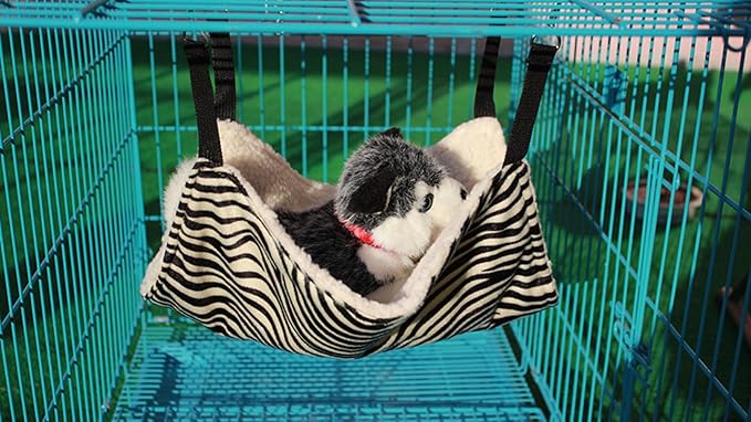 Pet Cage Hammock, Polyester Zebra-Stripe Design Small Pet Animal Small Dog Puppy Cat Kitty Kitten Ferret Hanging Hammock Bed Sleepy Pad Comforter