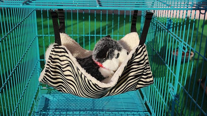 Pet Cage Hammock, Polyester Zebra-Stripe Design Small Pet Animal Small Dog Puppy Cat Kitty Kitten Ferret Hanging Hammock Bed Sleepy Pad Comforter