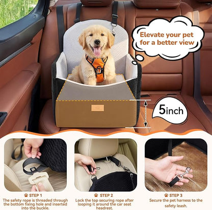 Dog Car Seat for Medium/Small Dogs, Dog Booster Car Seat, Pet Booster Seats Up to 40lbs with Waterproof Layer, 3 Storage Pockets and Safety Belt (Black/Grey)
