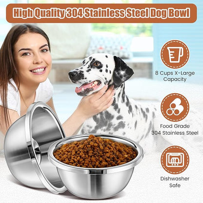 2 Set Acrylic Elevated Dog Bowls Stand 6.3" Tall Pet Acrylic Feeder Come with 2 Removable Stainless Steel Bowls for Large Dogs, Raised Durable Dog Bowl Pet Feeding Station