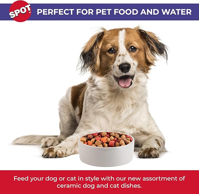 SPOT Ceramic Stoneware- Pet Bowl for Medium and Large Dogs, Classic Heavy Duty Non-Slip Ceramic Bowl for Food and Water - 7.5in Diameter
