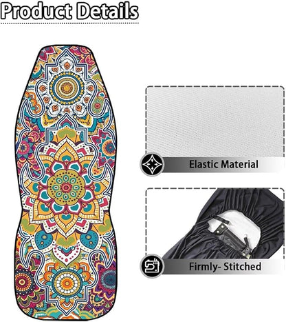 Dreaweet Boho Car Seat Covers Front Seats Mandala Lotus Flower Car Accessories for Women Interior 2 Piece Washable Universal Seat Covers for Cars SUV Sedan Easy to Install