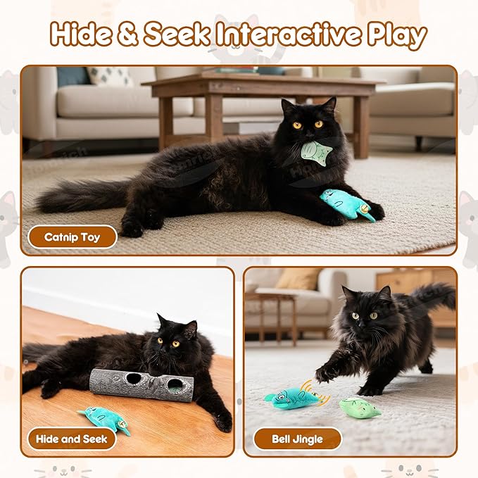 Homrich Interactive Cat Puzzle Toys for Indoor Cats, Hide Seek Funny Cat Toys with Plush Catnip Toys, Self Play Fun for Kitten Adult Bored Cats, Engages Hunting Instincts