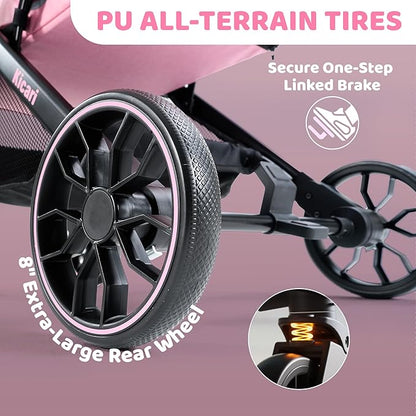 All-Terrain Dog Stroller for Small to Medium Dogs, Pet Stroller for Dogs & Cats Outdoor Walks, One-Hand Easy Fold, Double-Layer Anti-UV & Waterproof Canopy & Breathable Mesh, Sakura Pink