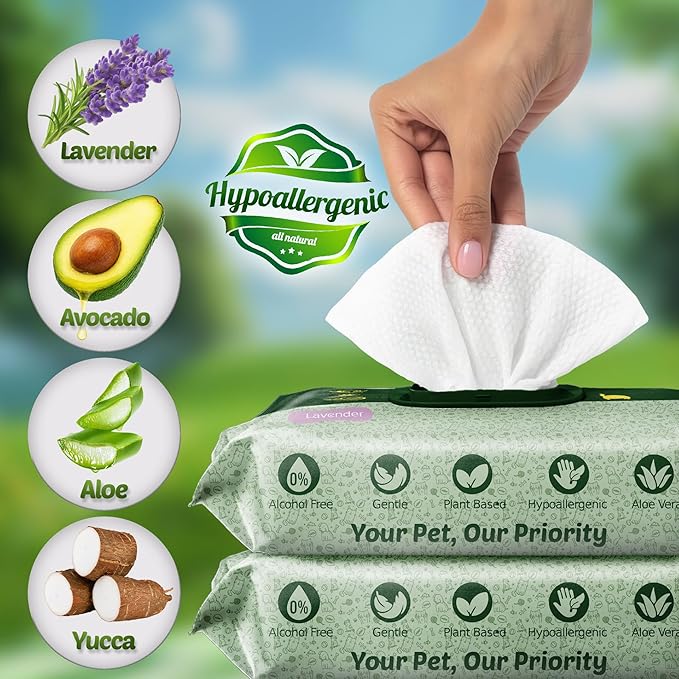 Dog Wipes for Paws and Butt – Hypoallergenic XL Dog Paw Cleaning Pet Wipes for Dogs and Cats, Deodorizing & Grooming for Body, Ears and Face, Lavender, 100 Count