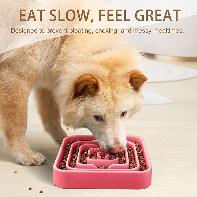 Slow Feeder Dog Bowls for Large Medium Dogs, Anti-Choking Slow Eating Maze Dog Food Bowl, Anti-Slip Slow Feeding Pet Puzzle Bowl,Pink