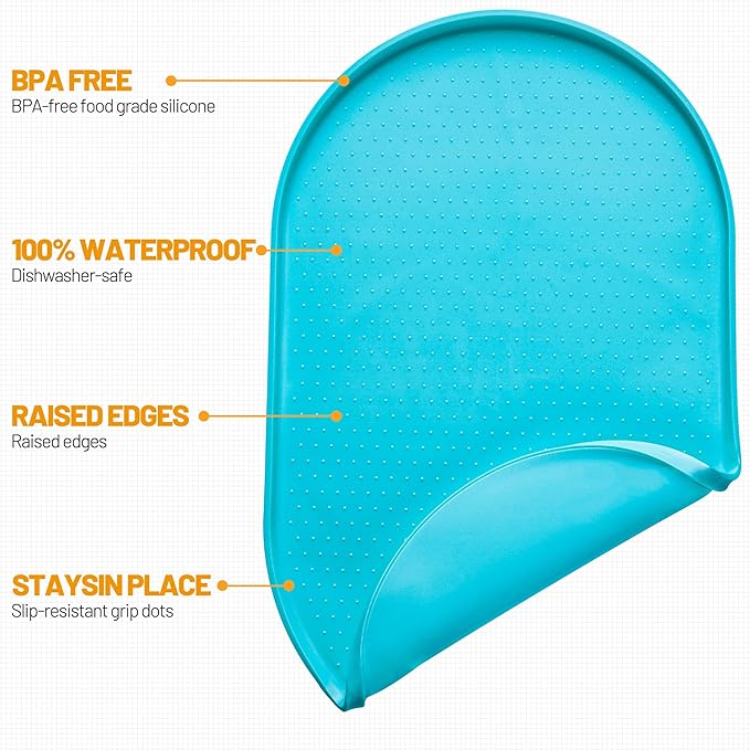 Hubulk 100% Waterproof Silicone Pet Feeding Mat with Raised Edge for Food and Water, Dog Bowl Mats, Cat Bowls Placemat with High Lip Protects Floor for Cats and Dogs (Teal, 24" L x 16" W)