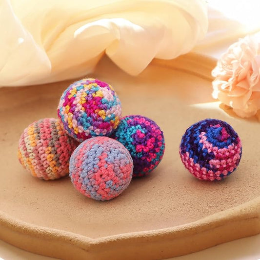 Woolen Yarn Cats Ball Toy with Bell Inside, 6Pcs Colorfull Hand-Knitted Indoor Cat Toys Jingle Bell Balls, Kitten Interactive Toys for Hunting/Kicking/Chasing