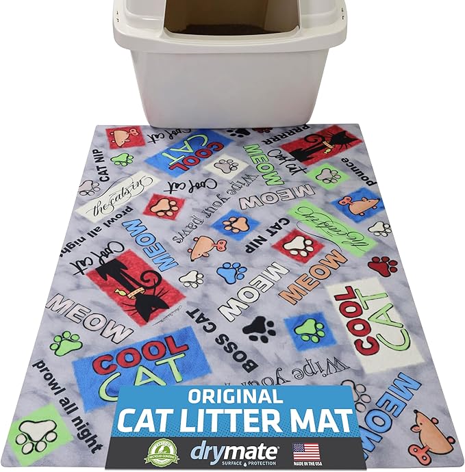Drymate Cat Litter Box Mat, Litter Trapping Mat, Waterproof, Urine-Proof, Absorbent, Machine Washable, Soft on Paws, Contains Mess, Protects Floors, Kitten Supplies, Multicolor, 20x28