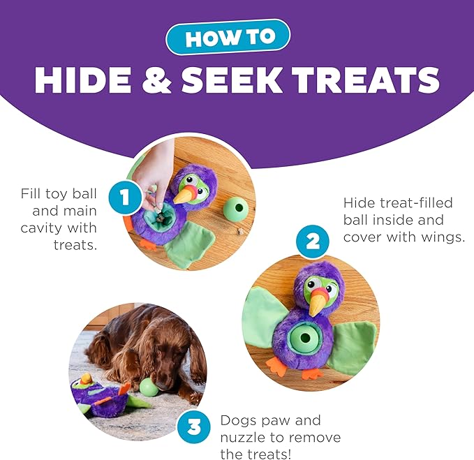 Outward Hound by Nina Ottosson Hide-Ablez Plush Dog Puzzle with Treat Ball, Toucan, Multicolored