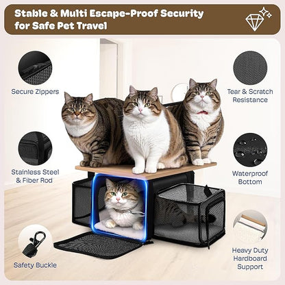 Top and 2 Sides Expandable Cat Carrier 18x11x11, TSA Airline Approved Dog Carriers for Small Dogs, Soft-Sided Pet Carrier with Self-Locking Zippers for Kitten,Rabbit, Puppy, Guinea Pig Black