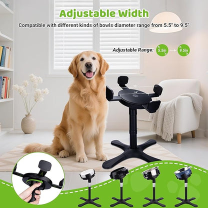 Dog Bowls Elevated Adjustable Stand, Raised Bowl with 3 Heights & Tilted Feeding Stand, Compatible with Various Bowls, for Medium & Large Breeds (1 Pack) Black