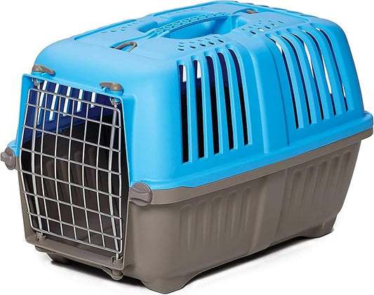 MidWest Homes for Pets Spree Travel Carrier – Hard-Sided Dog & Cat Carrier, Small Pet Travel Crate with Handle, Ventilated Design, Easy Assembly, 19-Inch, Blue